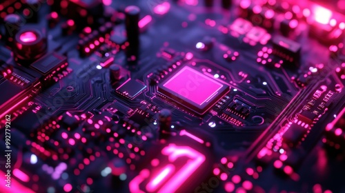 Closeup of a pink motherboard