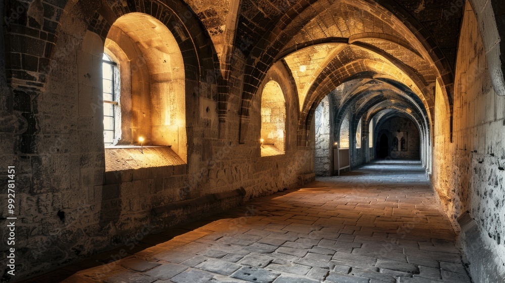 Fototapeta premium Fantasy medieval gallery in the castle.