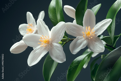 An orange flower and a fruit.