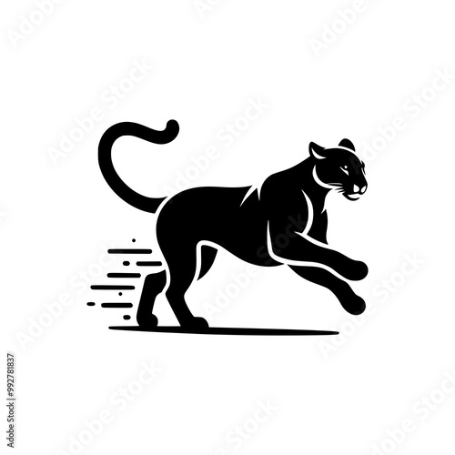 vector logo of a running puma. black and white illustration of a jaguar. photo