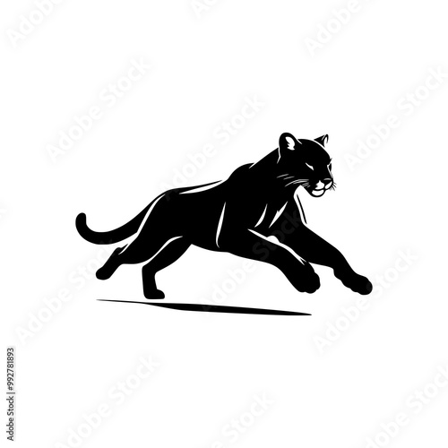 vector logo of a running puma. black and white illustration of a jaguar.