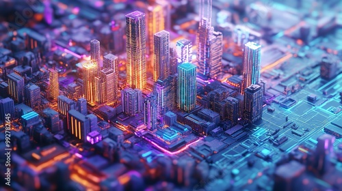 Futuristic abstract city model showcasing technology and innovation

 photo