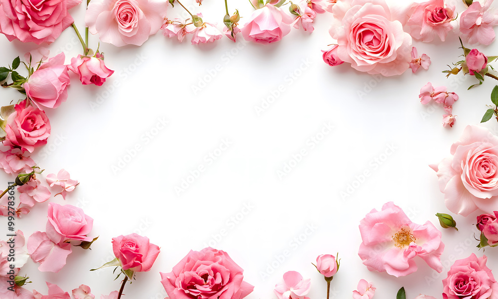 Elegant Pink and White Roses Frame on a White Background Elegant Pink and White Roses Frame on a White Background