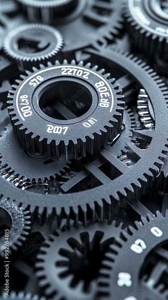 Macro view of interconnected gears labeled with economic terms, representing complex policy mechanisms, concept of economic regulation Macro view of interconnected gears labeled with economic terms, representing complex policy mechanisms, concept of economic regulation