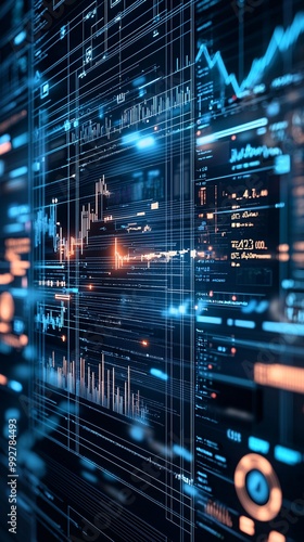 Digital dashboard displaying key economic indicators and policy impacts, concept of real-time economic policy analysis