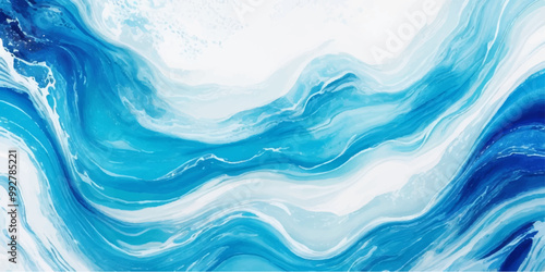 abstract soft blue and white abstract water color ocean wave texture background .Fluid blue ocean wave layer Tsunami wave background in flat cartoon style. Big blue tropical water splash.	