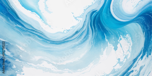 abstract soft blue and white abstract water color ocean wave texture background .Fluid blue ocean wave layer Tsunami wave background in flat cartoon style. Big blue tropical water splash.	