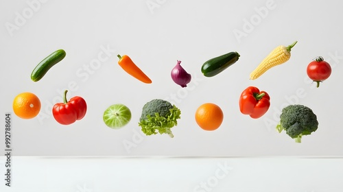 Wallpaper Mural Vegetables falling in various positions on a white backdrop Torontodigital.ca