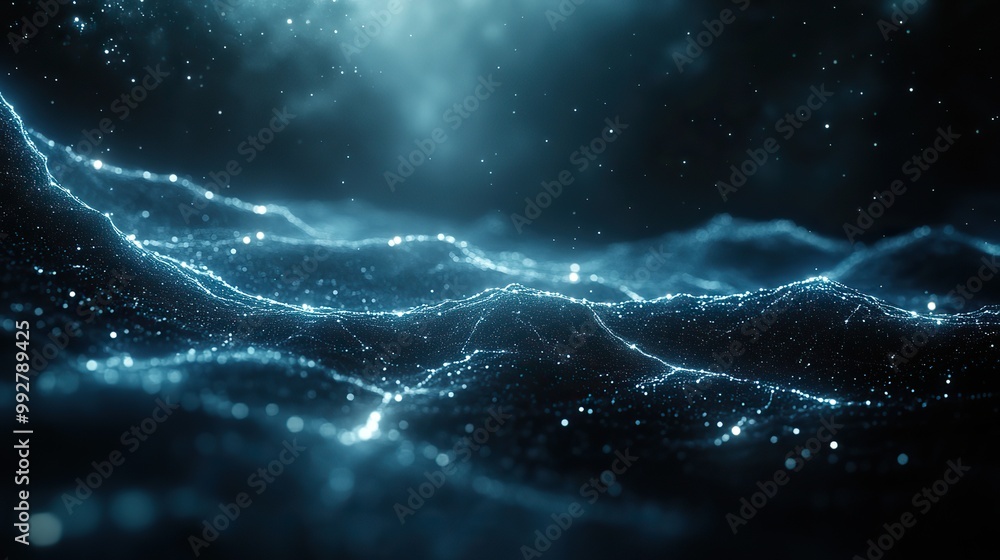 A dark abstract landscape featuring a cyberspace grid and starry outer space, creating a futuristic network visual. A dark abstract landscape featuring a cyberspace grid and starry outer space, creating a futuristic network visual.