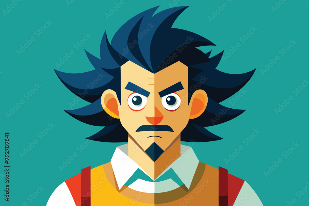 A character design showcases exaggerated facial features and bold colors for creative customization, Customizable illustration that tastes disproportionate.