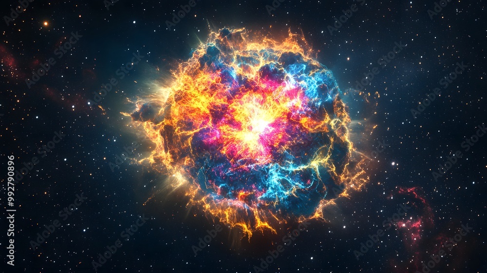 Obraz premium 4. A vibrant supernova explosion, radiating brilliant colors and energy against a backdrop of starry darkness