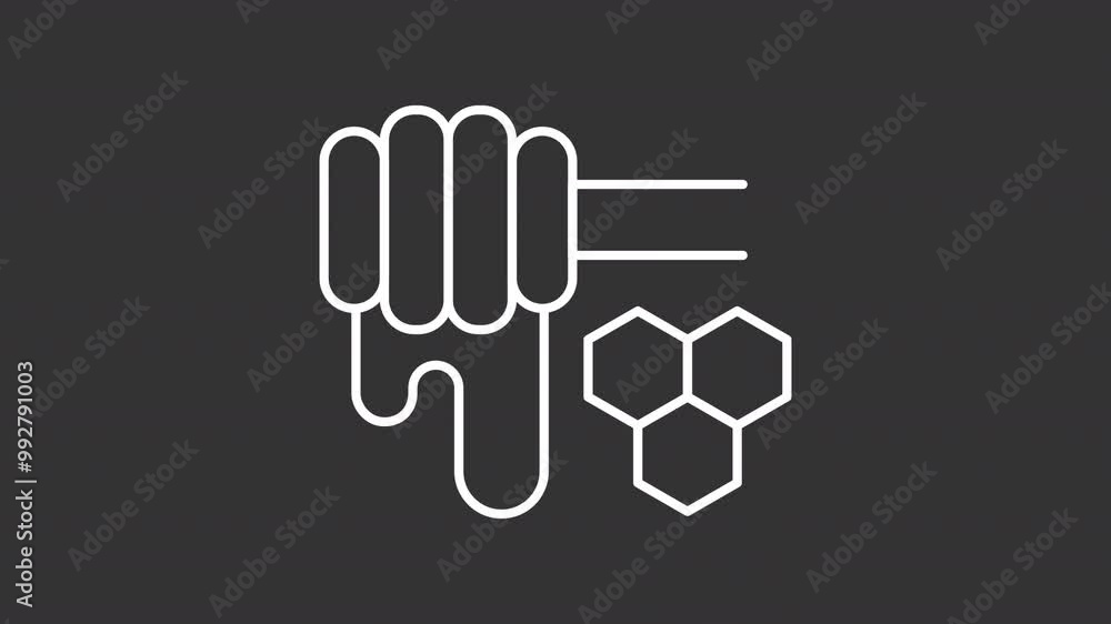 Honey comb white line animation. Beekeeping animated icon. Video transition, transforming. Moving bee. Apicultor. Isolated illustration on dark background. Transition alpha video. Motion graphic Honey comb white line animation. Beekeeping animated icon. Video transition, transforming. Moving bee. Apicultor. Isolated illustration on dark background. Transition alpha video. Motion graphic
