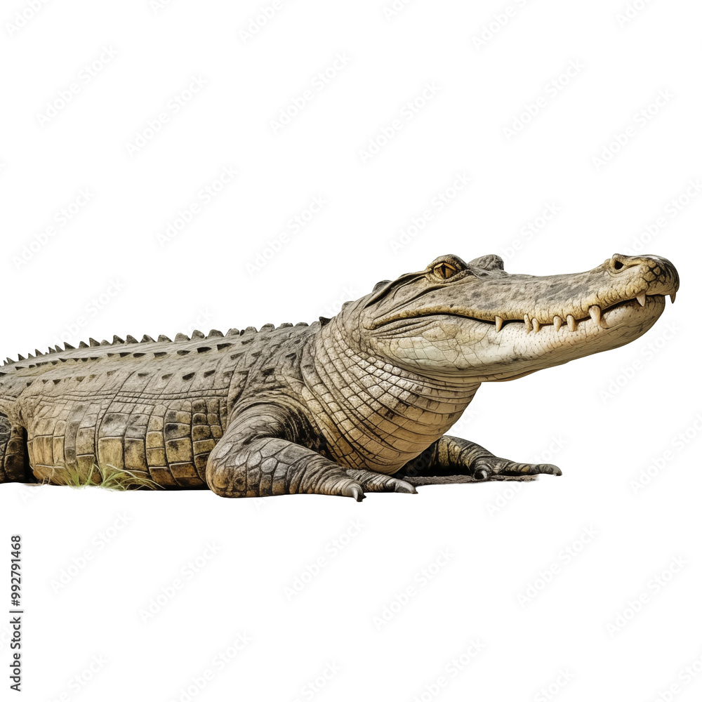 Fototapeta premium Large Alligator Resting On Ground With Detailed Scaly Skin