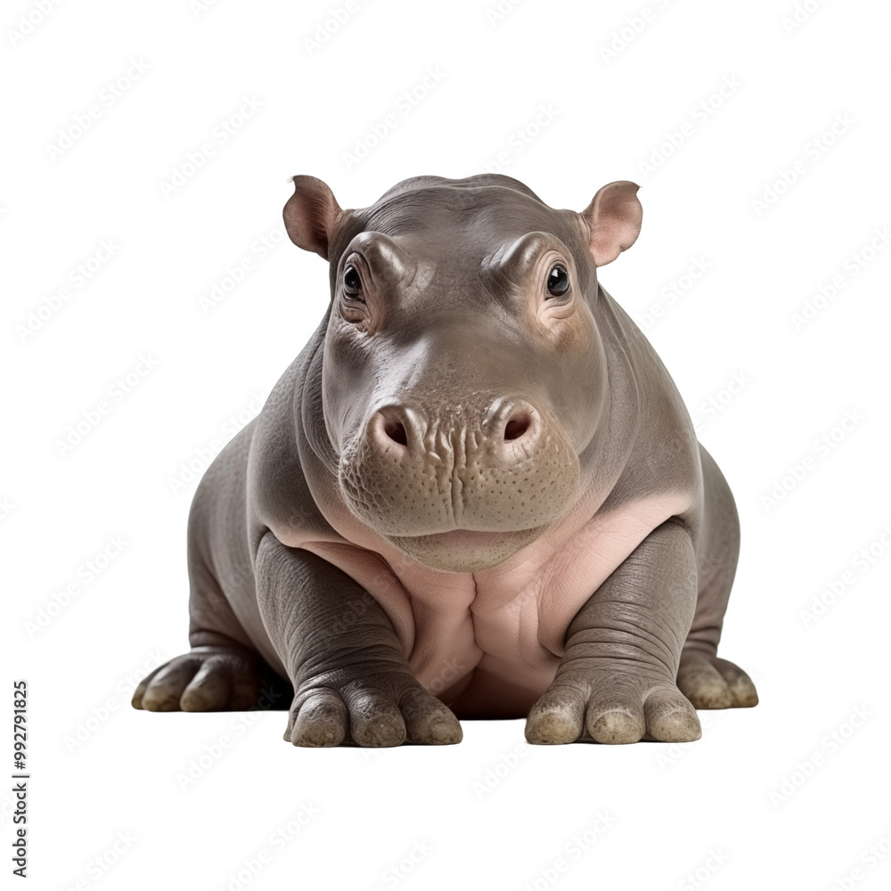 Adorable Baby Hippo Lying Down With Cute Expression On White Background Adorable Baby Hippo Lying Down With Cute Expression On White Background