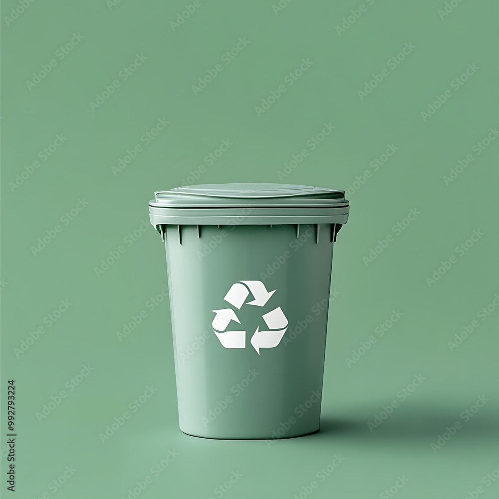 Empty green trash bin on color background. space for text Empty green trash bin on color background. space for text