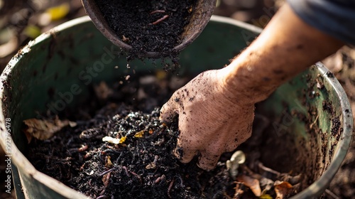 Wallpaper Mural A close-up of biochar being added to a worm composting system, enriching the compost and boosting worm activity Torontodigital.ca