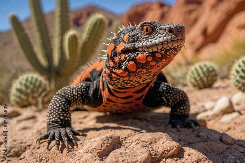Obraz premium A Lizard in a Sunlit Desert Landscape