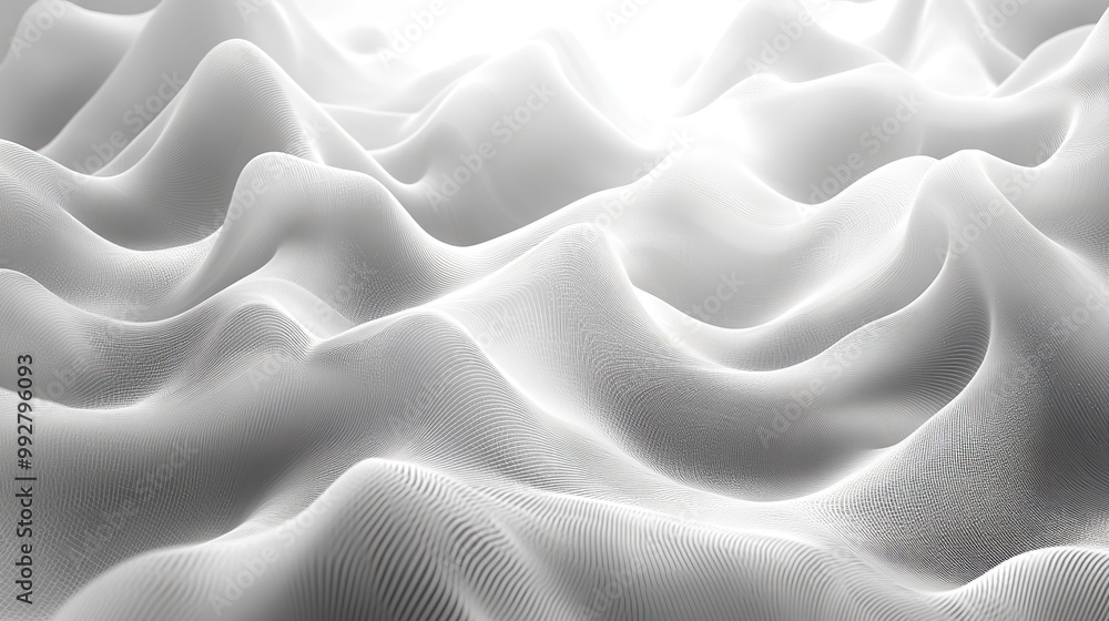 Obraz premium A digital background with white and gray wave light textures represents the abstract concept of technology and big data visualization.
