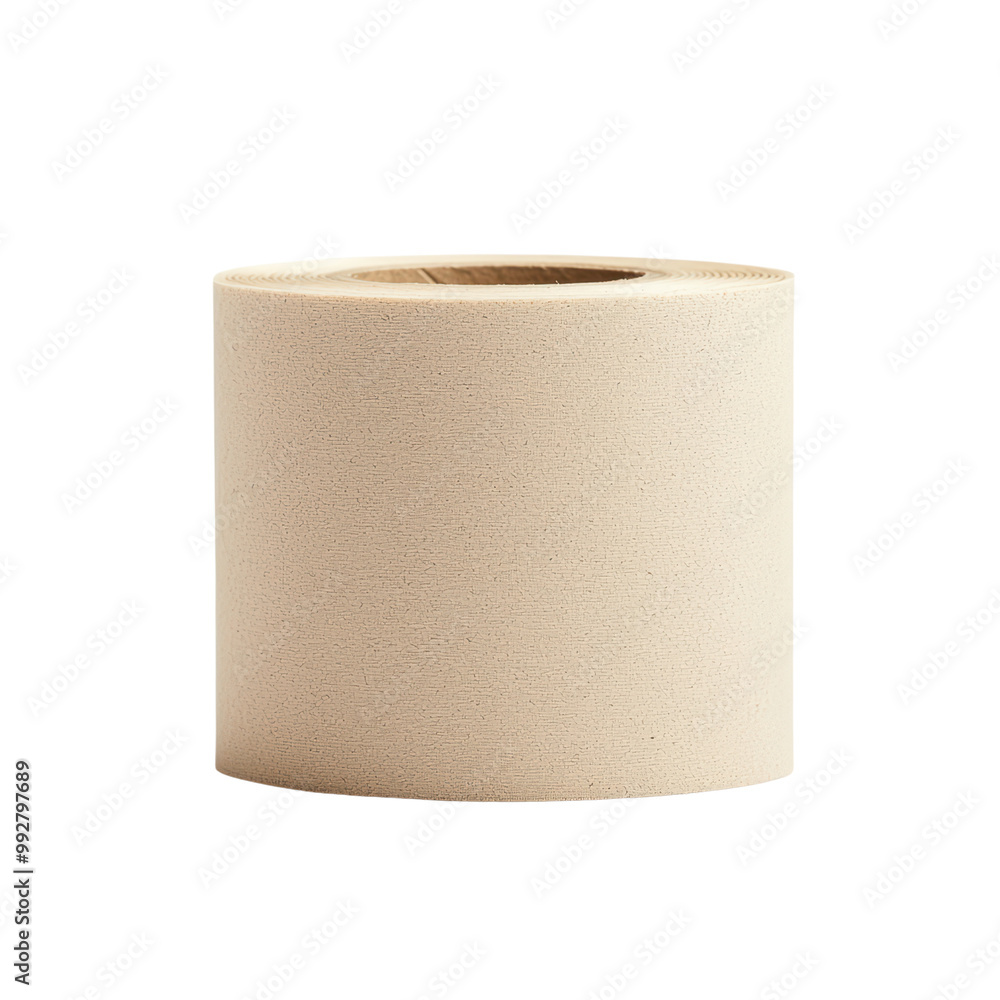 A simple roll of beige paper, possibly resembling masking tape or wrapping material, centered against a dark background. A simple roll of beige paper, possibly resembling masking tape or wrapping material, centered against a dark background.