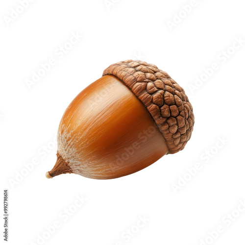 Close-up of a Single Acorn Isolated on a Transparent Background with Detailed Texture and Natural Colors