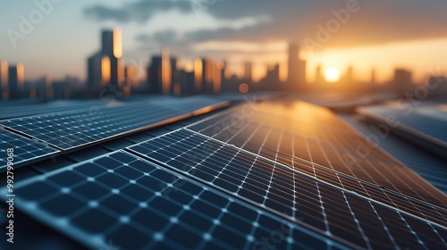 Wallpaper Mural Futuristic cityscape powered by a solar grid, with panels on every rooftop and smart energy lines connecting all buildings Torontodigital.ca