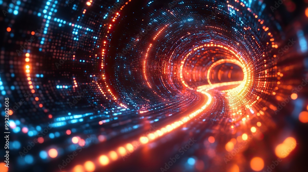 A digital technology tunnel abstract background with neon lines, illustrating big data and high-speed internet themes. A digital technology tunnel abstract background with neon lines, illustrating big data and high-speed internet themes.