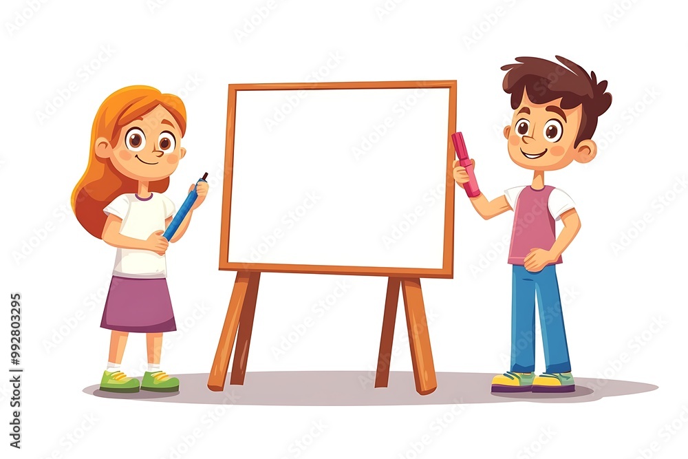 Happy Children Standing by a Whiteboard Ready to Learn. Happy Children Standing by a Whiteboard Ready to Learn.