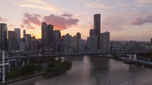 Brisbane City Story Bridge Sunset with City Lights