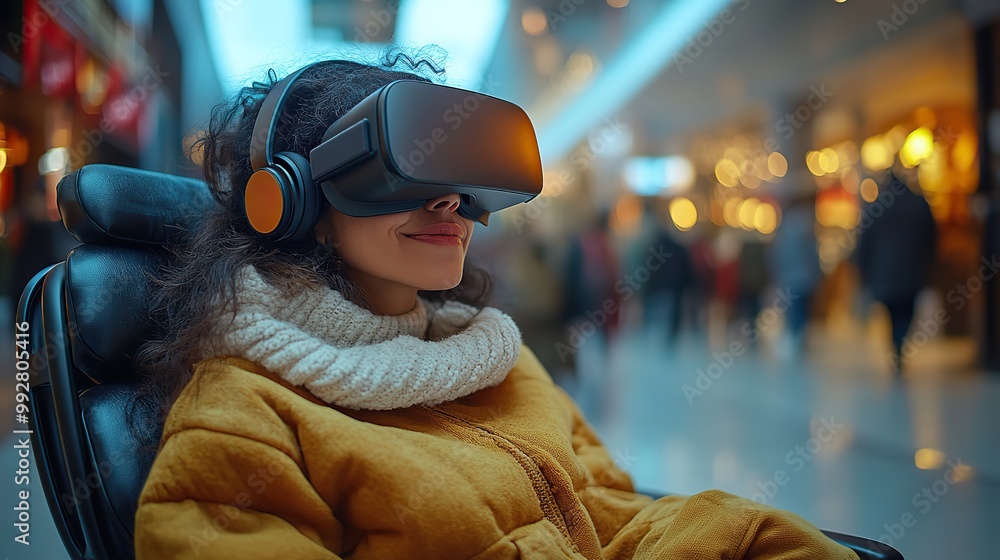 A disabled woman enjoys a fun and immersive experience with VR technology, illustrating inclusivity and accessibility in modern tech. A disabled woman enjoys a fun and immersive experience with VR technology, illustrating inclusivity and accessibility in modern tech.