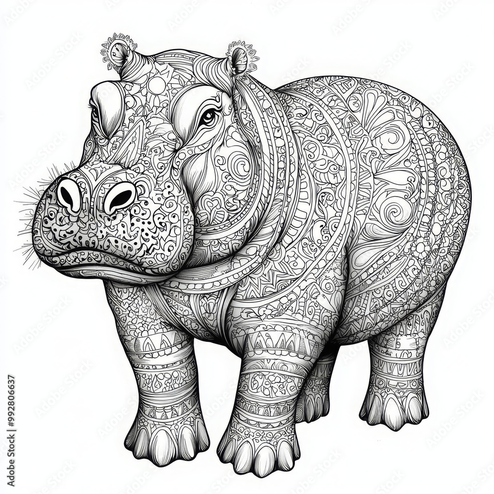 Detailed Artistic Illustration of a Hippo Design Detailed Artistic Illustration of a Hippo Design