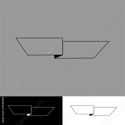 trapezoid ribbon title label with one fold in the middle in line art style illustration for icon or logo