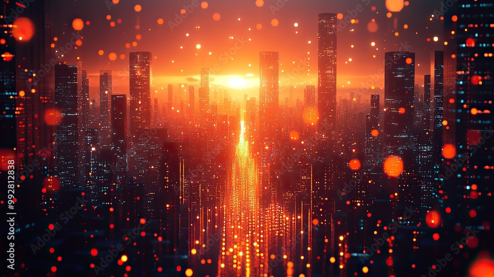 A dynamic cityscape with vibrant neon lights embodies a modern, hi-tech science and futuristic technology concept in urban environments. A dynamic cityscape with vibrant neon lights embodies a modern, hi-tech science and futuristic technology concept in urban environments.