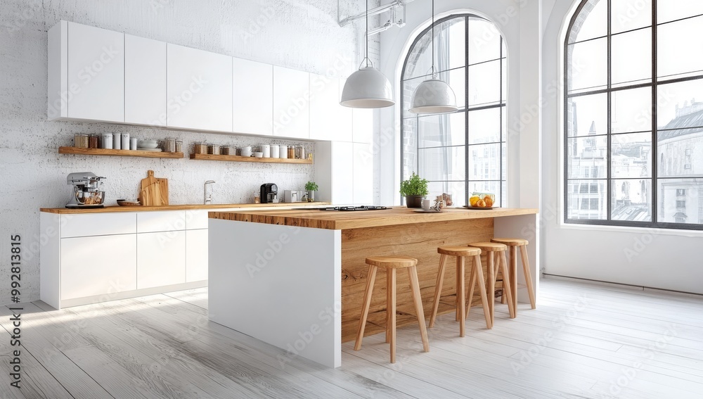 Fototapeta premium Stylish Modern Kitchen with Wooden Accents
