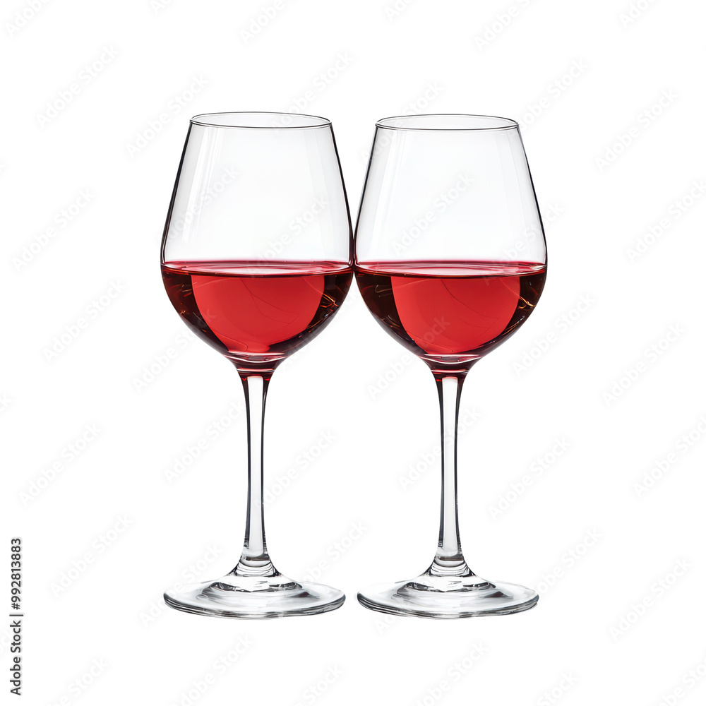 Two Elegant Wine Glasses Filled with Red Wine Isolated on a Transparent Background Two Elegant Wine Glasses Filled with Red Wine Isolated on a Transparent Background