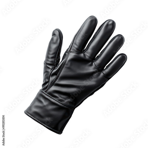 Black Leather Glove Isolated on Transparent Background - High-Quality Close-Up Image of a Single Elegant Glove photo