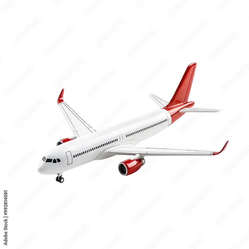 Obraz premium Modern Commercial Airplane with Red and White Design Isolated on Transparent Background