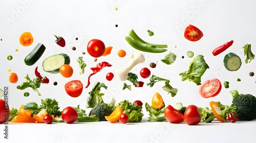 Wallpaper Mural Tumbling mixed vegetables with full depth of field on a white background Torontodigital.ca