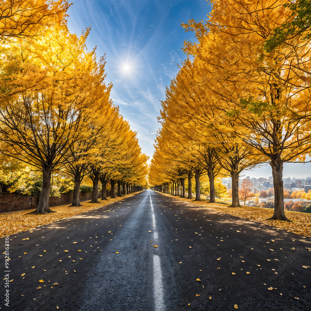 Naklejka premium A landscape with ginkgo trees