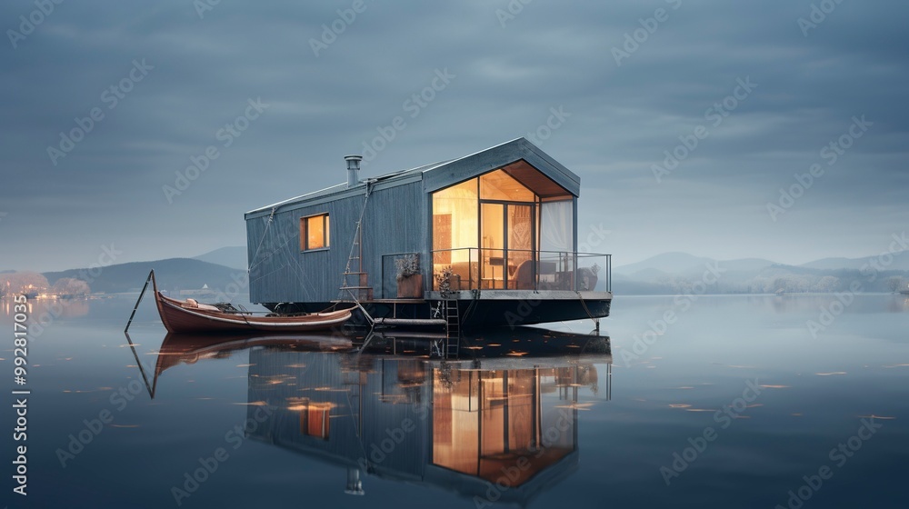 A photo of Minimal Houseboat Homes Reflecting light A photo of Minimal Houseboat Homes Reflecting light