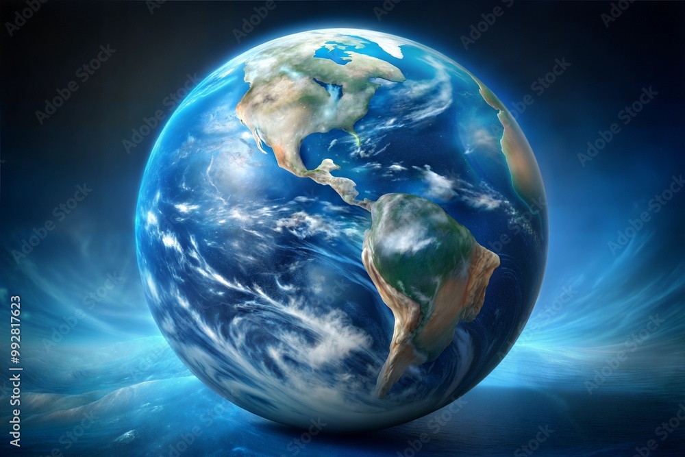 Fototapeta premium Realistic earth globe against dark blue sky