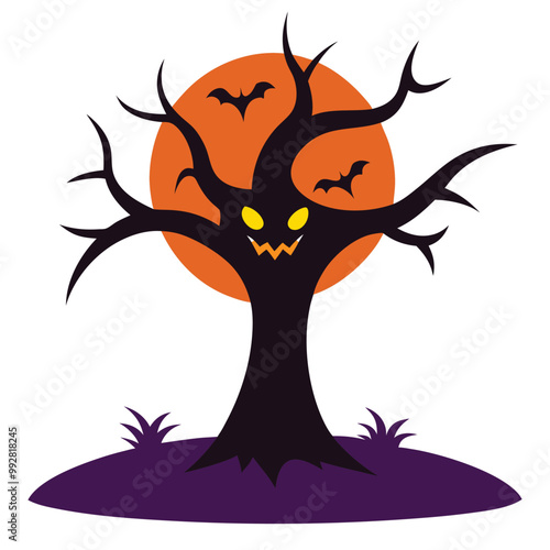 The vector illustration of the magic tree with a Halloween concept. Whimsical Tree of Spooks and Specters.