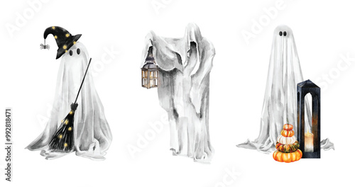 Halloween Ghost watercolor elements vector design