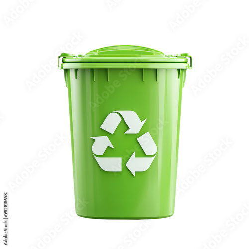 Bright Green Recycling Bin with Recycling Symbol Isolated on Transparent Background