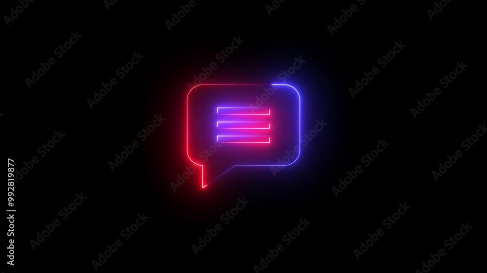 Neon Line message icon animation on the black background. Neon Line message icon animation on the black background.