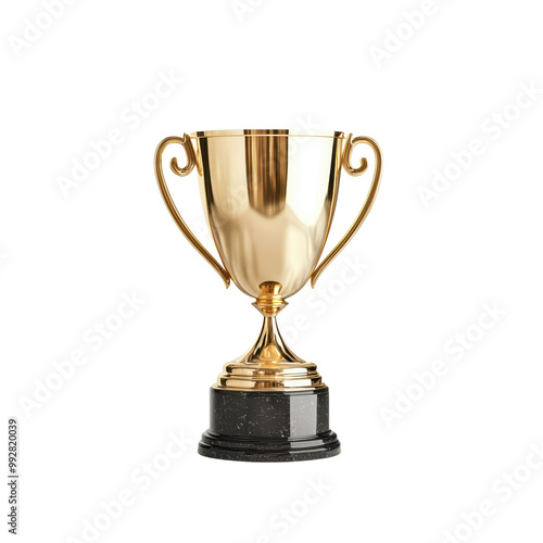 Shiny Golden Trophy Cup with Black Base Isolated on Transparent Background for Award and Achievement Recognition