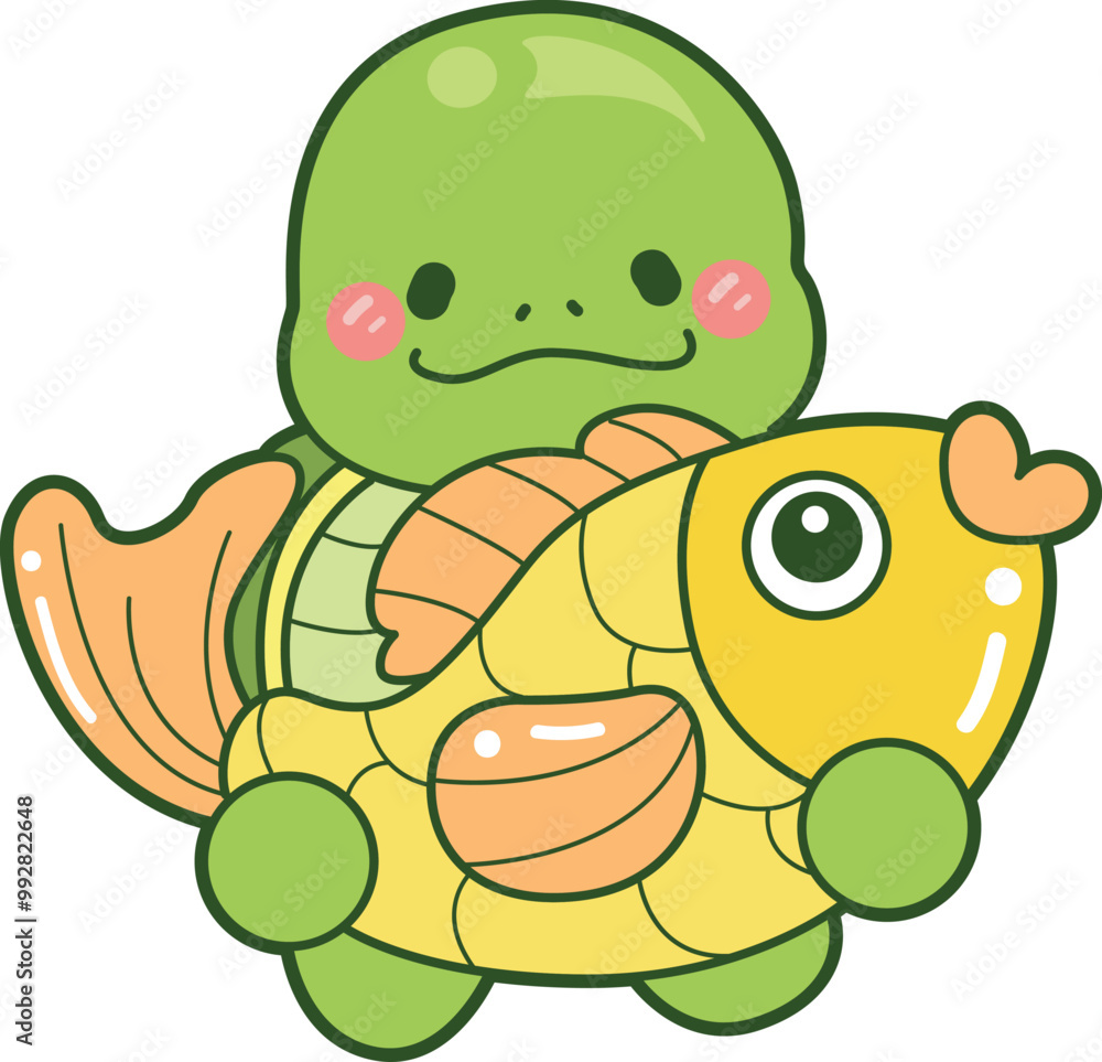 Obraz premium Kawaii turtle daily life sticker cute. Cute turtle mascot illustrations.