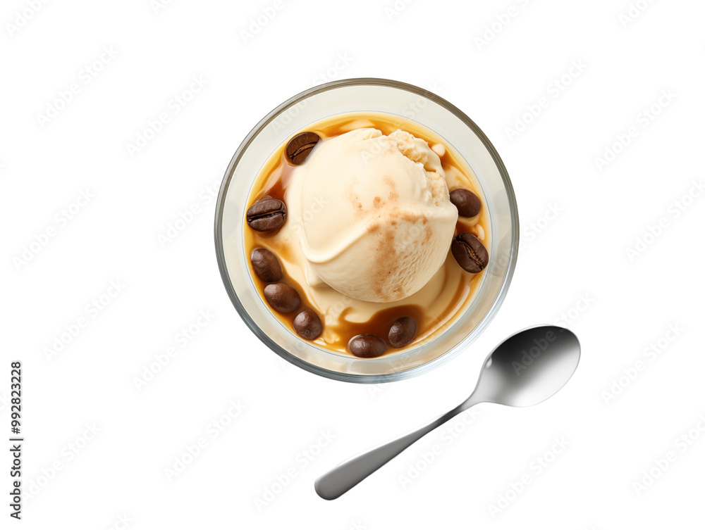 Vanilla Ice Cream With Espresso And Coffee Beans On A White Background Vanilla Ice Cream With Espresso And Coffee Beans On A White Background