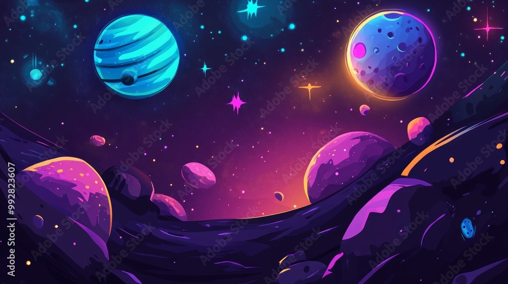 Naklejka premium Galaxy background with planets