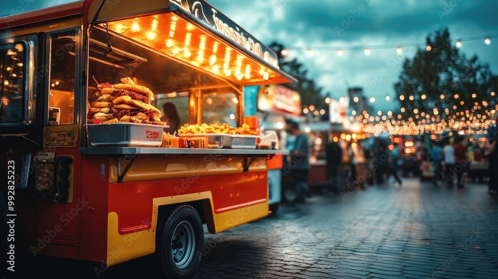 Food truck at a city festival with selective focus Food truck at a city festival with selective focus