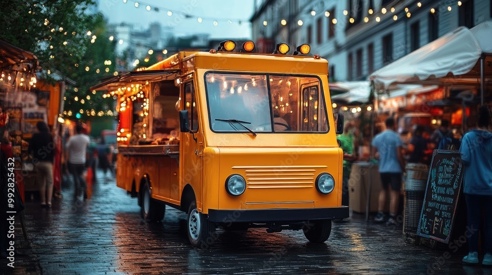 Food truck at a city festival with selective focus Food truck at a city festival with selective focus